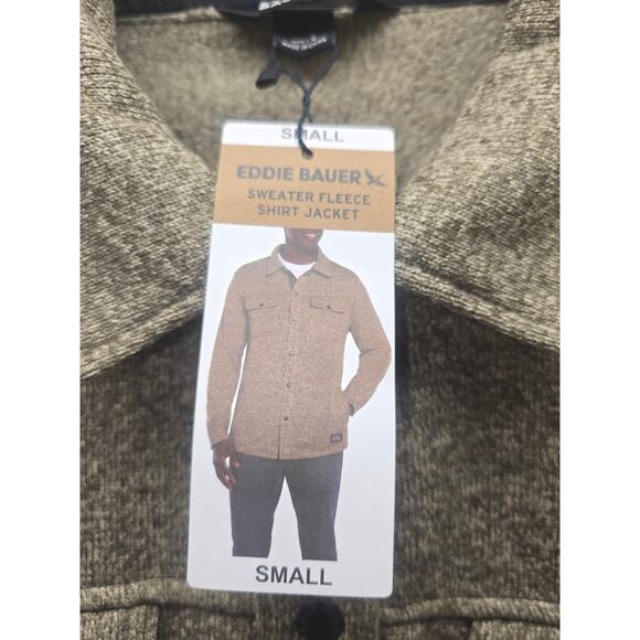 Eddie Bauer Jacket Mens Small Sweater Fleece Shirt Jacket Brown Button Up 6679 - Picture 2 of 8